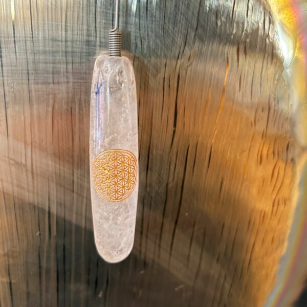 Bio-Tenseur fleur de vie gravé or - tige acier quartz Cristal de Roche - Outil de radiesthésie puissant - Boutique La Porte des Secrets
