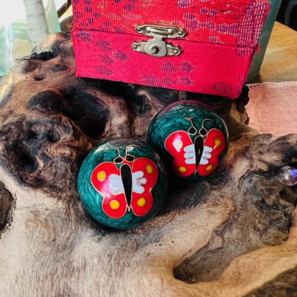 Boule de santé QI GONG décor Papillon- 3.5cm - médecine chinoise