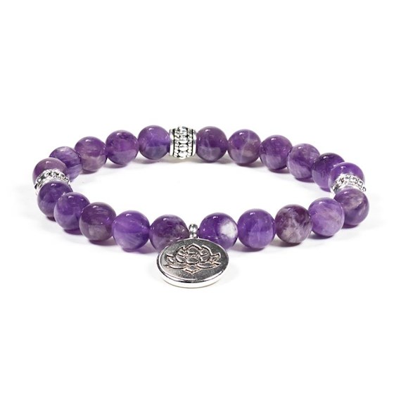 Bracelet en améthyste et lotus métal - boutique La Porte des Secrets