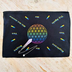 Tapis pendulaire Fleur de Vie multicolore en coton noir 33 cm - Boutique La Porte des Secrets