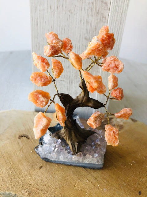 Bonza¨ou arbre du bonheur en calcite orange - boutique La Porte des Secrets