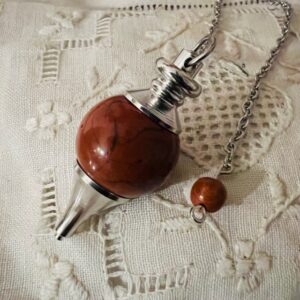 Pendule rond en Jaspe rouge et métal chromé 4 cm, 17gr - Boutique ésotérique La Porte des Secrets