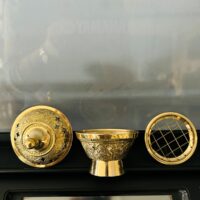 Encensoir antique à motifs laiton or - Brûle encens pour charbon, cône, encens résine, herbes... Boutique ésotérique La Porte des Secrets