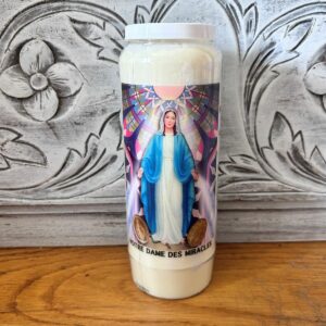 Bougie Neuvaine vitrail Vierge Miraculeuse 100h cire 100% naturelle boutique ésotérique La Porte des Secrets