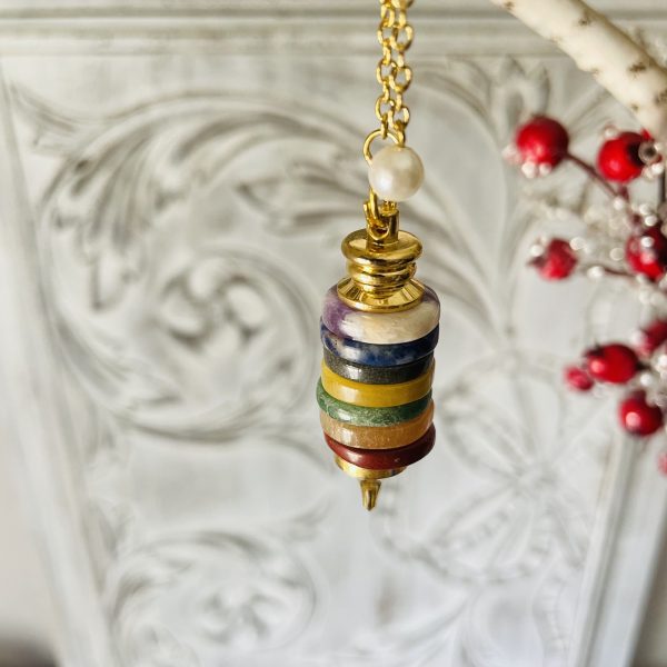Pendule disque en pierres naturelles 7 chakras - Boutique ésotérique La Porte des Secrets