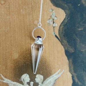 Pendule cône Cristal de roche Améthyste facetté - Boutique ésotérique La Porte des Secrets