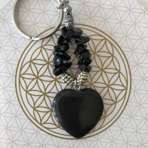 Porte clé en Onyx noir forme coeur - boutique La Porte des Secrets