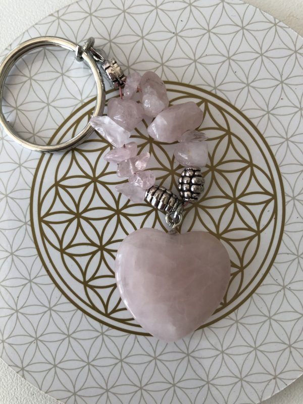 Porte clé coeur en Quartz rose - boutique La Porte des Secrets