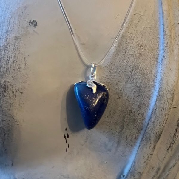 Lapis lazuli d'Afghanistan - pendentif forme libre, argent