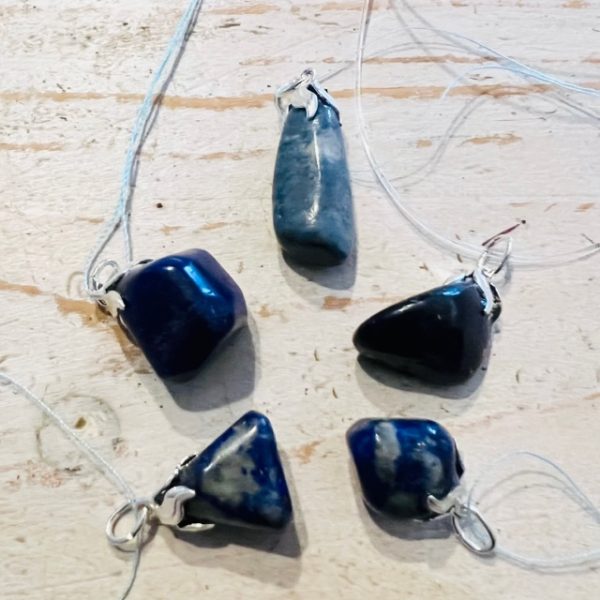 Lapis lazuli afghanistan - pendentif forme libre, argent