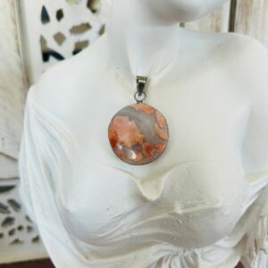 Rosetta naturelle pierre du Mexique - Pendentif rond (variété d'agate) quasi introuvable sur le marché des minéraux - Boutique de minéraux du monde La Porte des Secrets