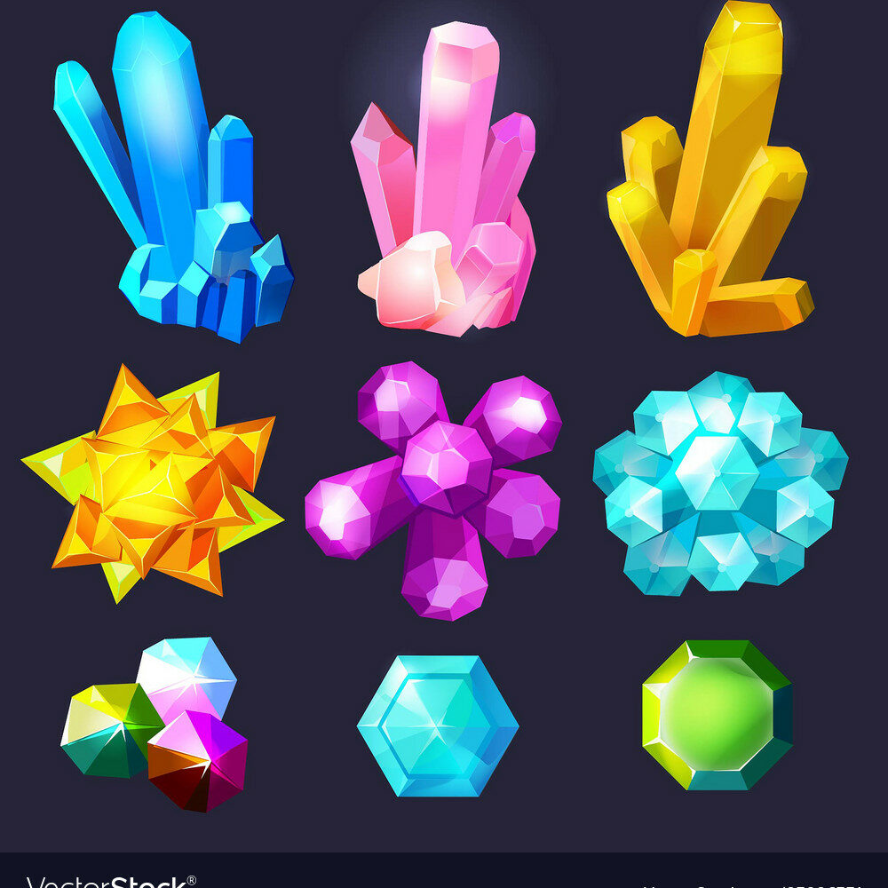 Crystal gemstones cartoon. Jewels stones gem quartz amethyst vector jewelry illustrations