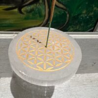 Porte encens en sélénite Fleur de vie or - Boutique ésotérique La Porte es Secrets