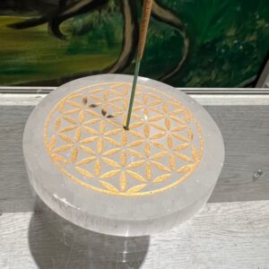 Porte encens en sélénite Fleur de vie or - Boutique ésotérique La Porte es Secrets