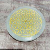 pierre sélénite gravé fleur de vie, rechargement ou Porte encens - Boutique La Porte des Secrets