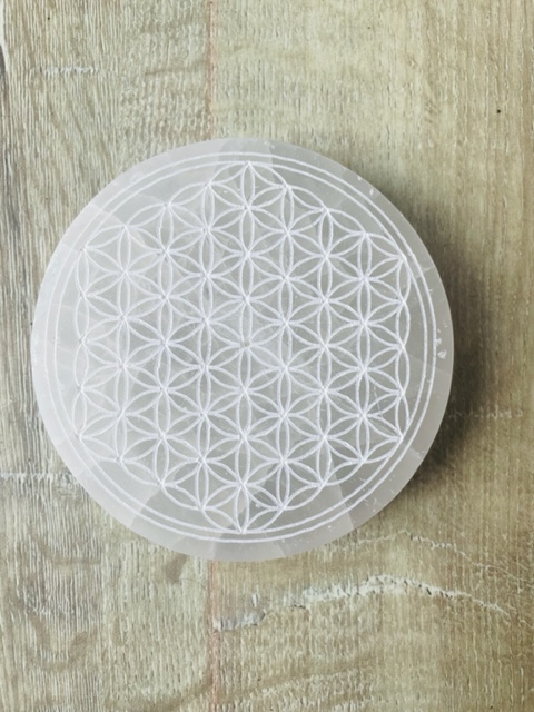 palet de sélénite fleur de vie, 10cm