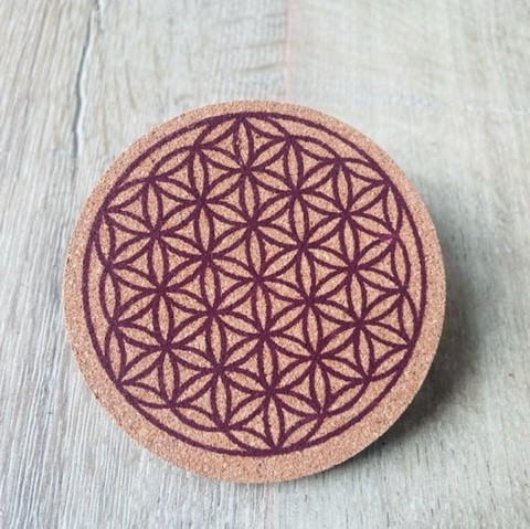 Disque de rechargement fleur de vie en liège imprimé fleur de vie 8 cm - Boutique La Porte des Secrets