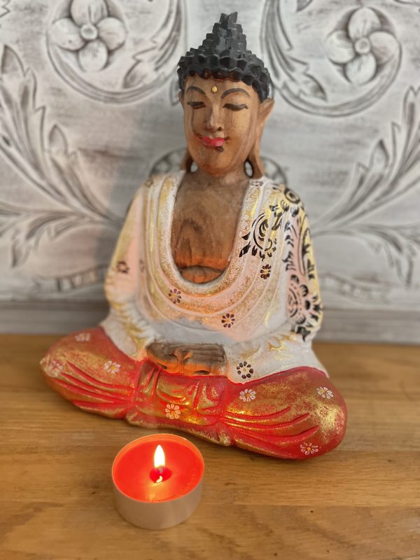 Bouddha Méditant artisanal en bois - boutique La Porte des Secrets