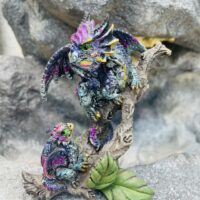 Dragon protecteur arc-en-ciel et son bébé, 11cm - Boutique La Porte des Secrets