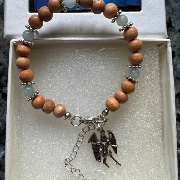 Bracelet Archange Michaël-Aigue Marine-Bois d'Encens-boutique La Porte des Secrets