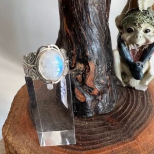 Bague de Pierre de Lune Bleu et Papillons argent massif - Boutique La Porte des Secrets