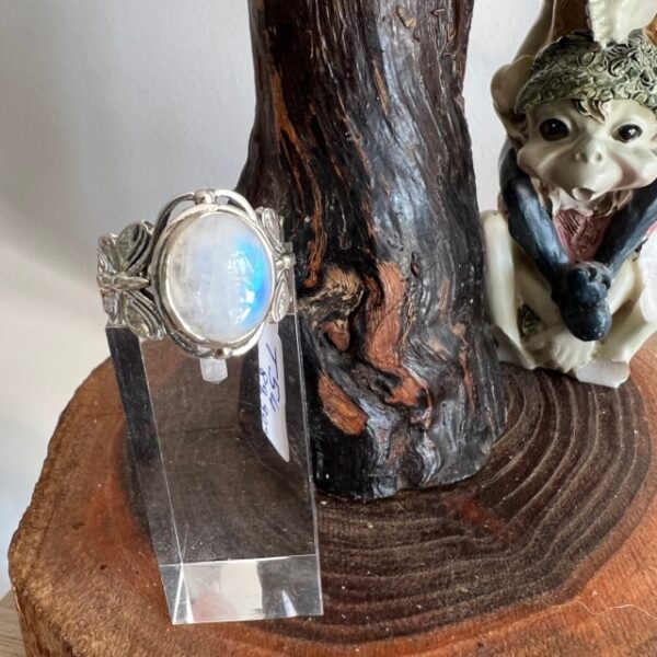 Bague de Pierre de Lune Bleu et Papillons argent massif - Boutique La Porte des Secrets