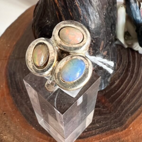 Bague trio d'Opale Feu du Mexique et argent Alpaca - Boutique La Porte des Secrets