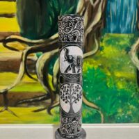 Porte Encens tour en Pierre Ollaire, sculptée Arbre de Vie / Eléphant - 28cm - Boutique ésotérique La Porte des Secrets