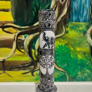 Porte Encens tour en Pierre Ollaire, sculptée Arbre de Vie / Eléphant - 28cm - Boutique ésotérique La Porte des Secrets