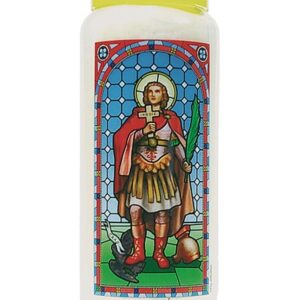 Bougie neuvaine vitrail Saint Expédit avec prière. Boutique ésotérique La Porte des Secrets