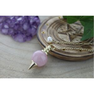 Pendule boule en quartz rose naturel métal doré- Boutique ésotérique La Porte des Secrets