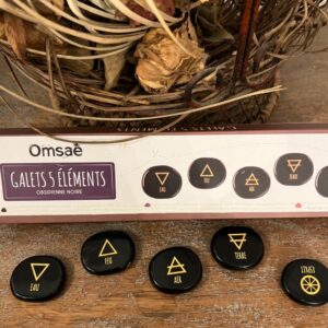 Galets 5 éléments Connexion à l'univers en obsidienne noire - coffret boite et pochon en coton - Boutique La Porte des Secrets