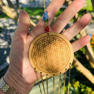 Mobile fleurs de vie et chakras en pierres - Feng-shui en bois MDF Wood. Boutique La Porte des Secrets
