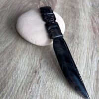 Couteau Aztèque obsidienne dorée du Mexique, 19 cm - Boutique La Porte des Secrets