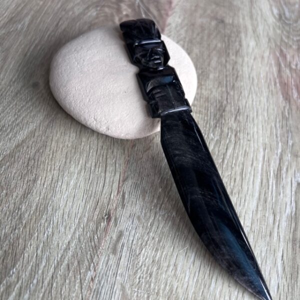 Couteau Aztèque obsidienne dorée du Mexique, 19 cm - Boutique La Porte des Secrets