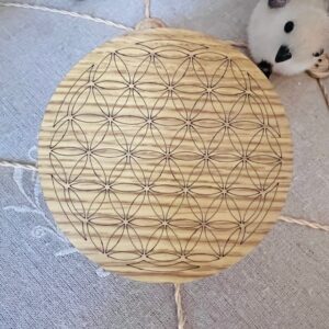 Disque fleur de vie sérigraphie sur bois et verni 10cm couleur miel et verni, 10cm- Boutique ésotérique La Porte des Secrets