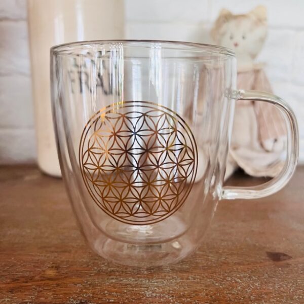 Mug ou verre pour boissons chaudes gravé Fleur de Vie or - 400ml - Boutique La Porte des Secrets