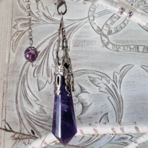 Pendule Améthyste et Métal argenté vieilli Design Celte Boutique ésotérique La Porte des Secrets