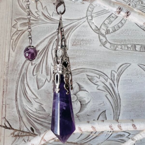 Pendule Améthyste et Métal argenté vieilli Design Celte Boutique ésotérique La Porte des Secrets
