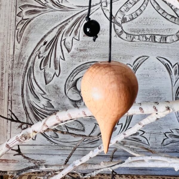 Pendule goutte initiation en bois de Pin naturel et bille d'obsidienne noire 10mm -18gr - Boutique ésotérique La Porte des Secrets