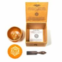 Bol chantant chakra sacré couleur orange dans un beau coffret avec coussin et maillet - Boutique ésotérique La Porte des Secrets