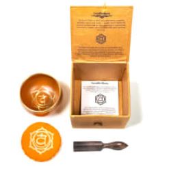 Bol chantant chakra sacré couleur orange dans un beau coffret avec coussin et maillet - Boutique ésotérique La Porte des Secrets
