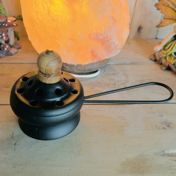 Brûle-encens en fer noir mat avec poignée et couvercle 7.5 cm - Boutique ésotérique La Porte des Secrets