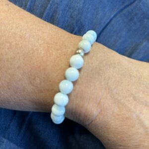 Bracelet en Larimar véritable, perles 8mm et perle d'argent 925 - Boutique de Lithothérapie La Porte des Secrets