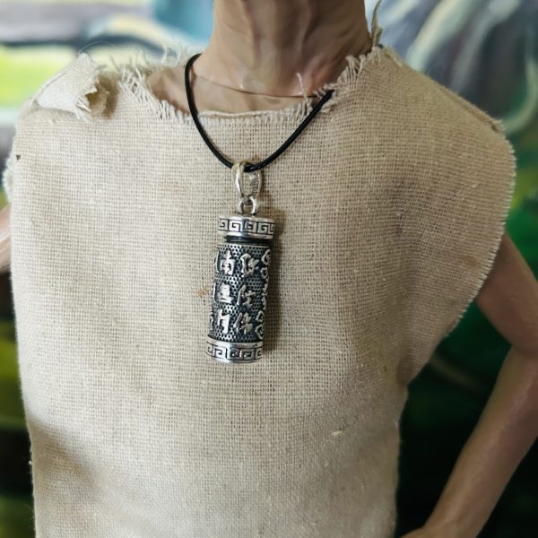 Pendentif égyptien moulin à prière argent massif 925 avec cordon fermoir - 3cm poids 10.2gr - Boutique La Porte des Secrets