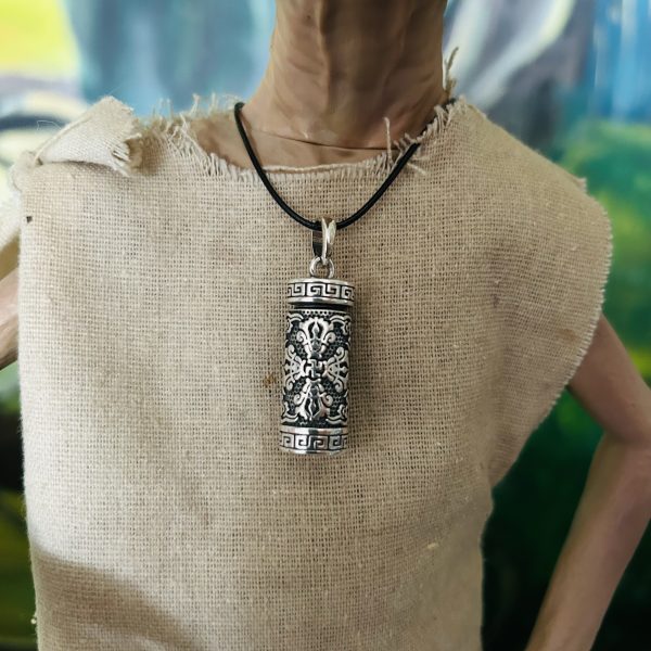 Pendentif médaillon égyptien forme cylindre 3 cm argent massif 925/1000 - Boutique ésotérique La Porte des Secrets