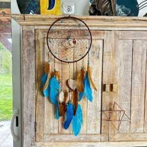 Capteur de rêve plumes bleues naturelles et arbre de vie - Boutique ésotérique La Porte des Secrets