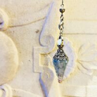 Pendule Aigue marine et orgone argent vieilli couronne bille facetté aigue marine Boutique de minéraux La Porte des Secrets