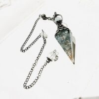 Pendule cône en Aigue marine et orgone argent vieilli -couronne bille facetté aigue marine 6 cm - Boutique La Porte des Secrets