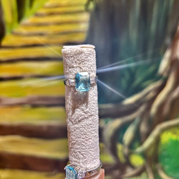 Bague Aigue marine bleue sertie et quartz anneau en argent T 54-55 - Boutique La Porte des Secrets